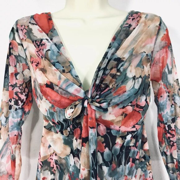Vintage Y2K Johnny Heaven Mesh Top Sz L Fairy Floral Garden Flowy Stretchy - Picture 4 of 9